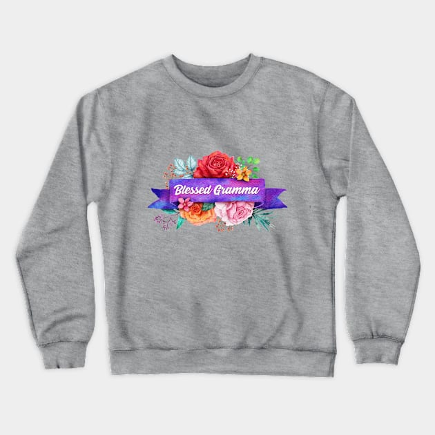 Blessed Gramma Floral Design with Watercolor Roses Crewneck Sweatshirt by g14u